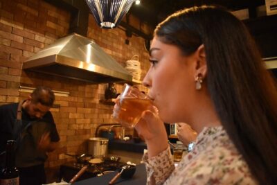 Brewery Bus Tour from Mexico - Stop 1 at Monzón Brewing Co: elote + savory pork belly with your first pours