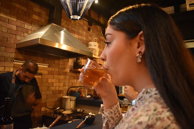 Brewery Bus Tour from Mexico - Stop 1 at Monzón Brewing Co: elote + savory pork belly with your first pours