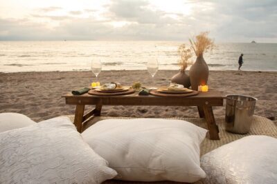Picnic or Romantic Dinner on the Beach - Food choices that match the mood: pizza, heart-shaped sushi, or a cheese board