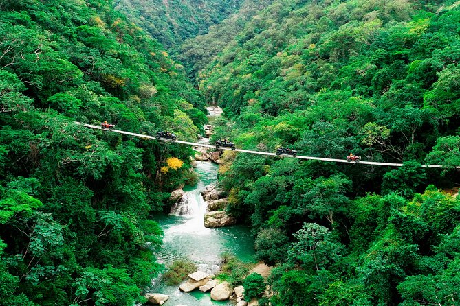 RZR Jorullo Bridge, world's longest vehicle suspension bridge - El Salto waterfall: cooling off without turning it into a beach day